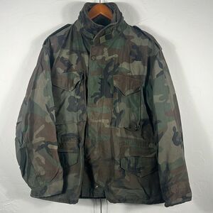 🔥Vintage CAMO MILITARY ISSUED LINED HOODED FIELD JACKET COAT - Sz Large Short
